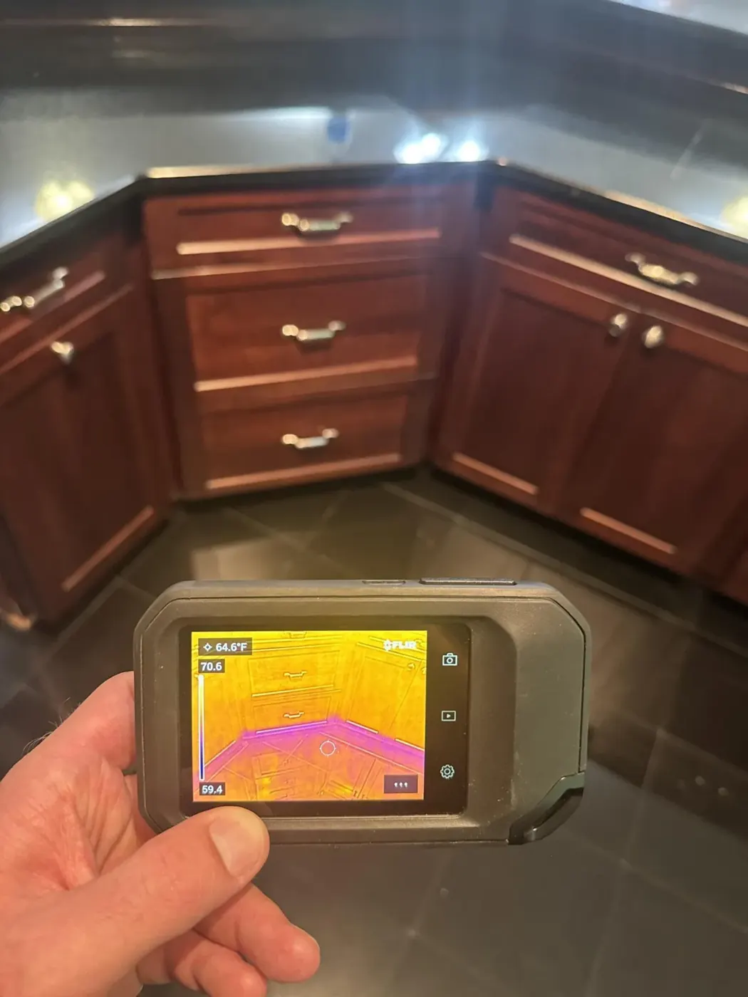 Thermal camera reading cold, wet areas under kitchen cabinets