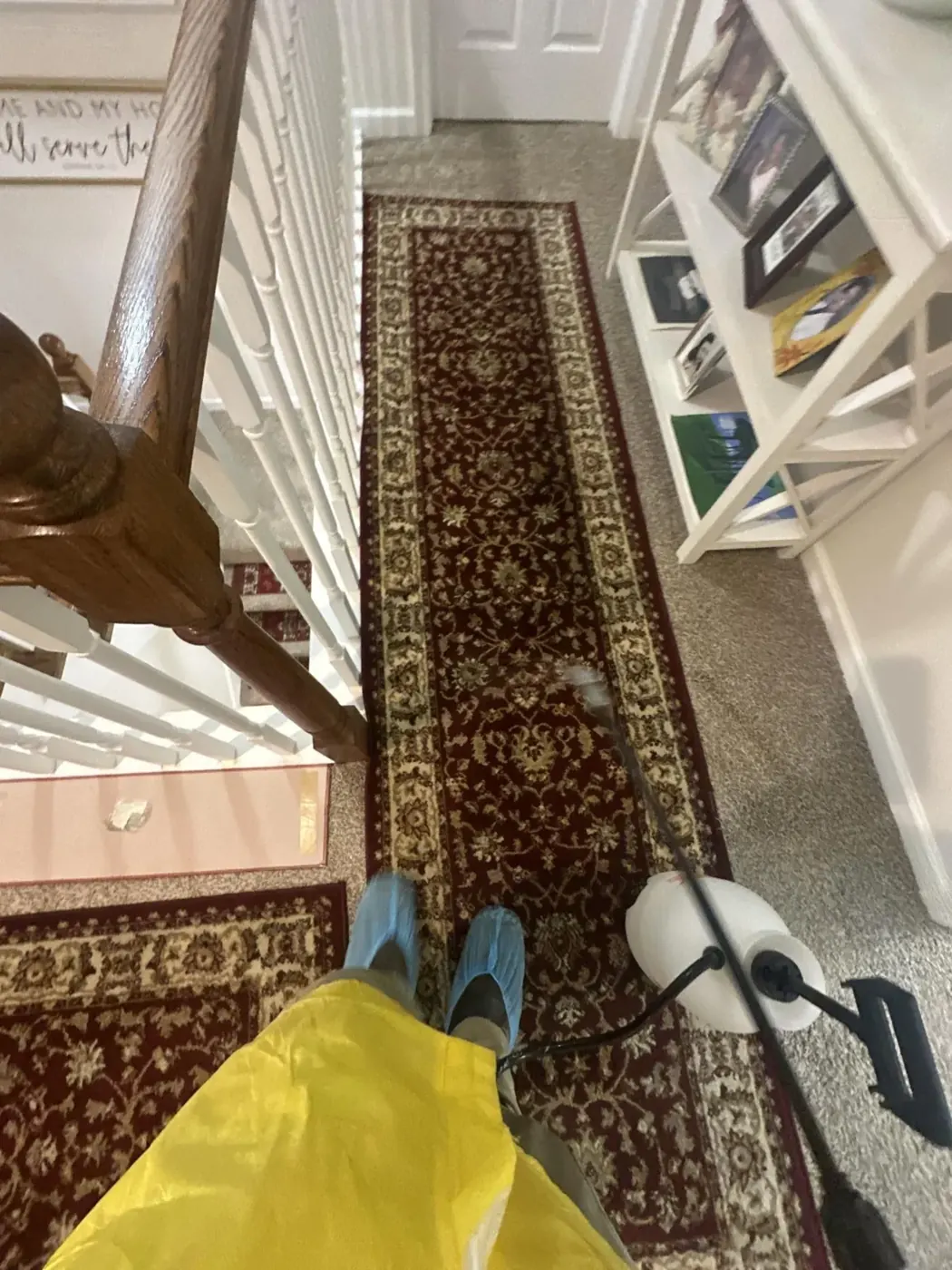 Fogging machine treating carpet and stairs for odor in Conyers, GA